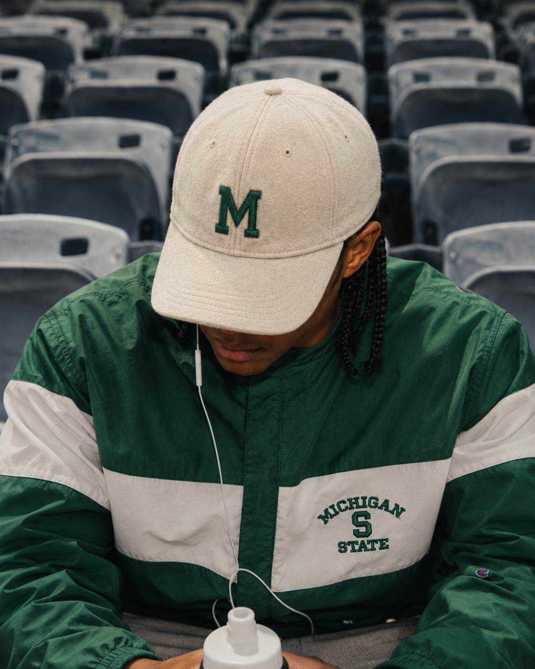 Infield — wool team cap, stadium seats